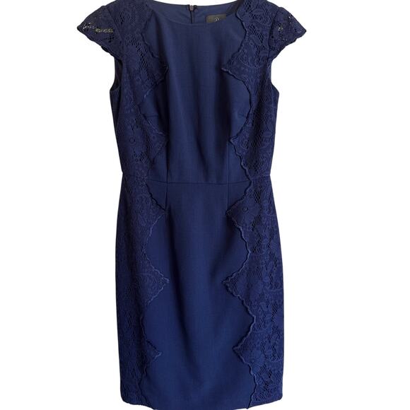 Adrianna Papell Navy Blue Lace Mix Media Sheath Dress Size 2 π Elegant - Picture 1 of 7